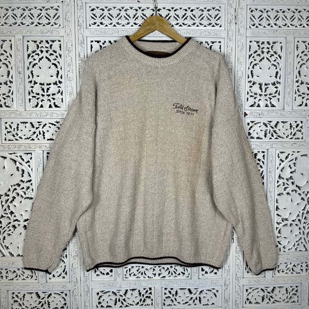 Vintage‎ Field & Stream Tan beige Chunky Knit Retro Streetwear Sweater Mens XL